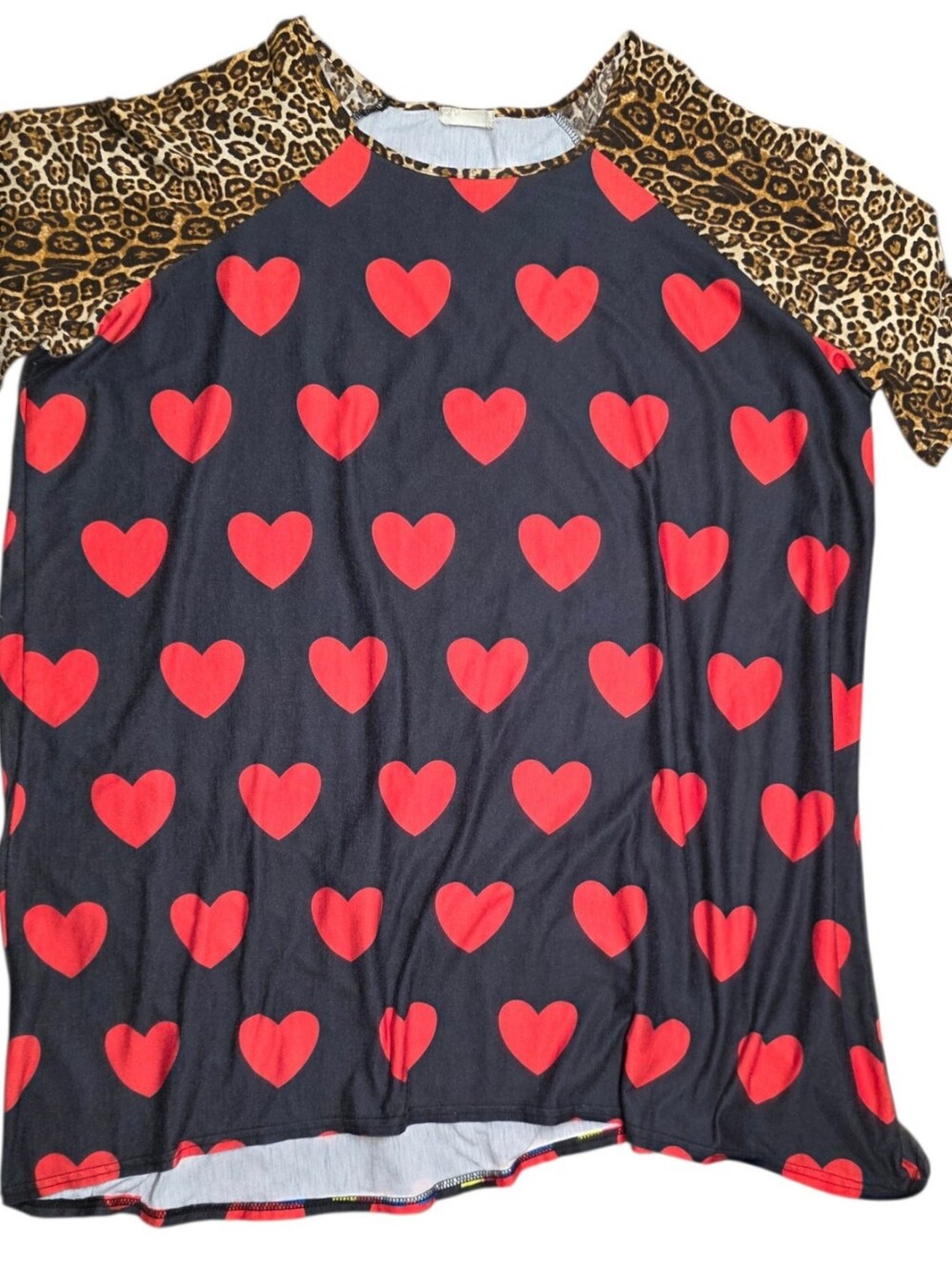 Hearts & Leopard Print On Black Top